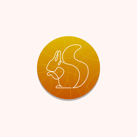 One line squirrel . Minimalistic illustartion on orange backgroundのイラスト素材