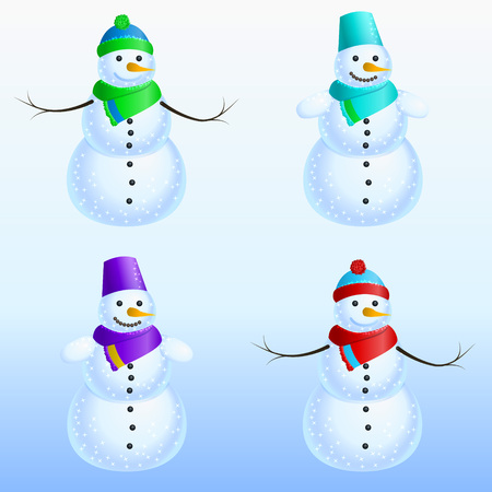 Four snowmen in different clothesのイラスト素材