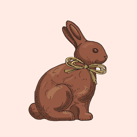 Hand drawn chocolate rabbit. Easter symbol doodle illustrationのイラスト素材