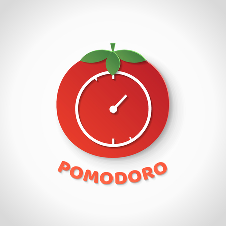 Pomodoro technique. Paper art realistic vector illustration with pomodoro clock. Time management.のイラスト素材