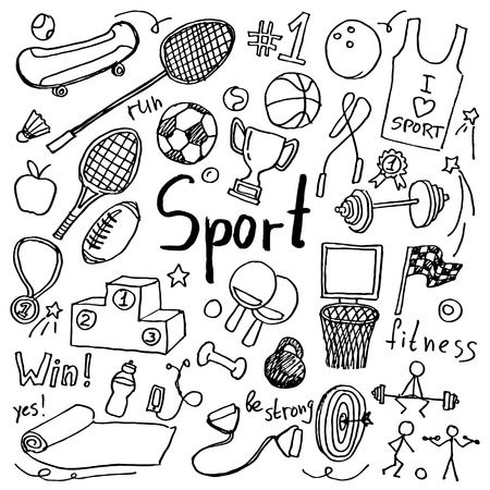 Set of hand drawn doodle sport icons. Collection of design elementsのイラスト素材