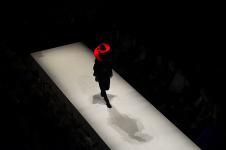 Models on the catwalk during the fashion showの写真素材