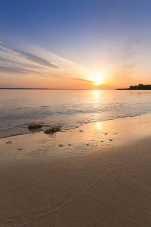 Early summer morning bright sky Beachの写真素材