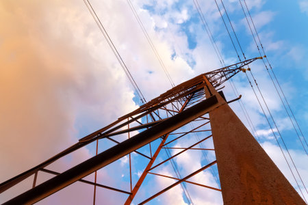 the old line of electric transmission / vivid evening the picture on the background of the colorful...