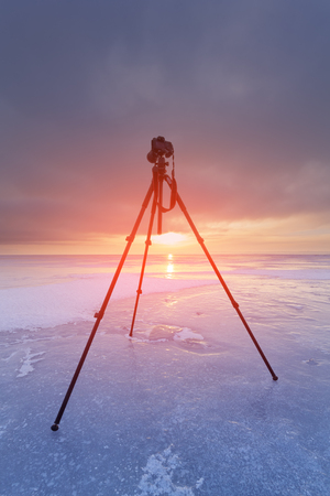 icy desert cloudy morningの写真素材