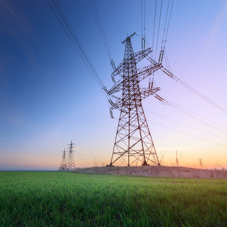 power line in the sunlight / bright abstract photo of the industrial zoneの写真素材