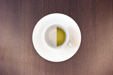 green tea top view / white Cup with saucer top viewの写真素材