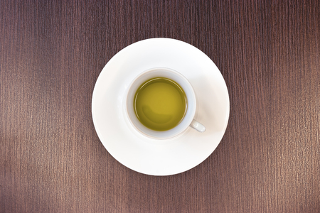 green tea top view / white Cup with saucer top viewの写真素材