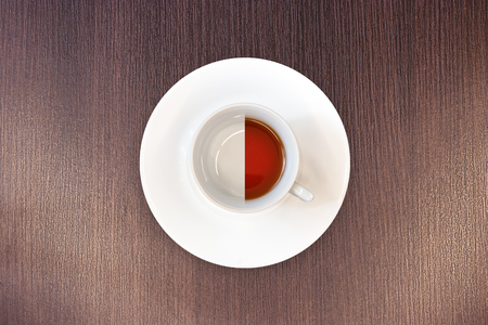 classic tea white Cup top view / Cup with saucer black teaの写真素材