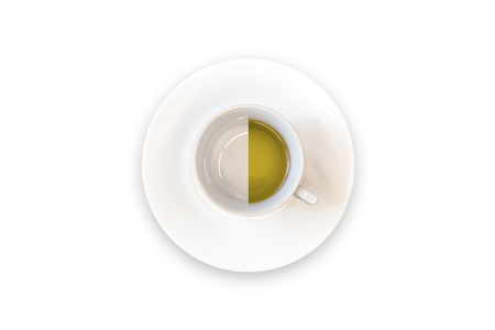 green tea top view / white Cup with saucer top viewの写真素材