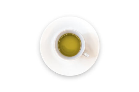 green tea top view / white Cup with saucer top viewの写真素材