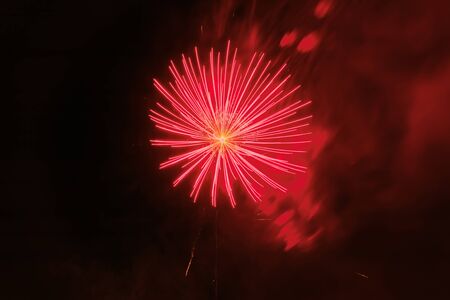 bright fireworks against a night sky / fireworks night photoの写真素材
