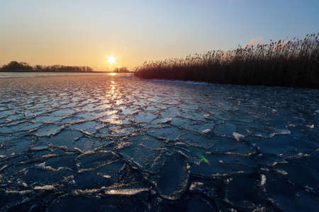 bright winter dawn / wild coast deserted placeの写真素材