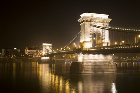 Budapest Chain Bridge at Nightの写真素材