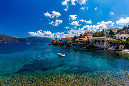 The holiday destination. Beautiful beach with turquoise water near Fiskardo, Kefalonia, Greeceの写真素材