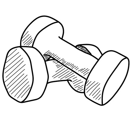 Pair of vector dumbbells, hand drawn, black and whiteのイラスト素材