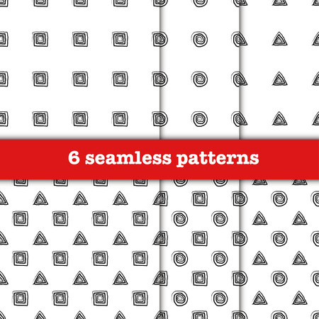 Set of seamless patterns from hand drawn shapes - squares, circles and trianglesのイラスト素材