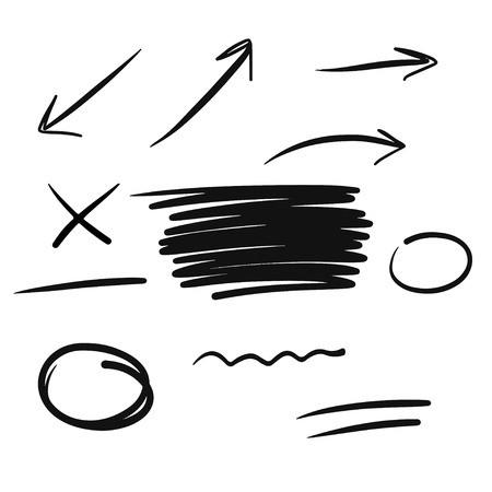 Set of hand drawn elements with arrows, circles and linesのイラスト素材