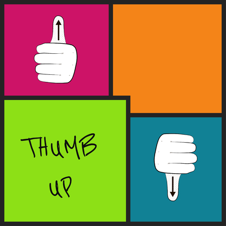 Illustration with hand gestures in colored blocks and text, t-shirt designのイラスト素材