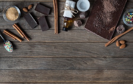 Top view on ingredients for chocolate dessert preparationの写真素材