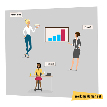Set of working women at office, different appearanceのイラスト素材