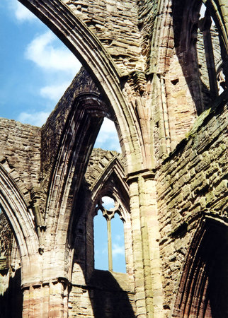 Graceful arches of Tintern Abbey, southern Wales.