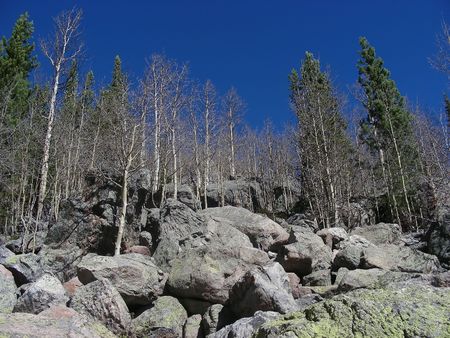 A fall scene in Rocky Mountain National Park, Coloradoの写真素材