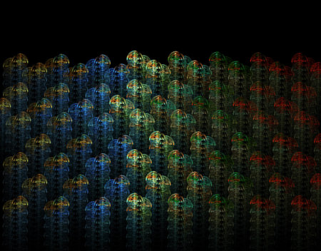 Abstract design looking like a bunch of glass insulators from a hydro tower.   