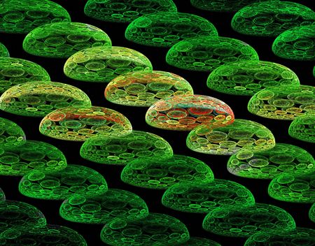 A bunch ofgreen swirly half domes in this fractal.   の写真素材