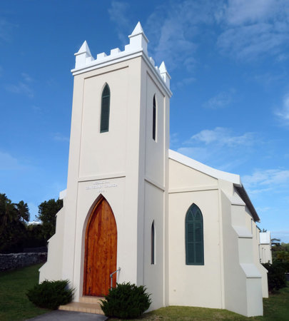 Pretty pastel colored church in Hamilton, Bermuda.