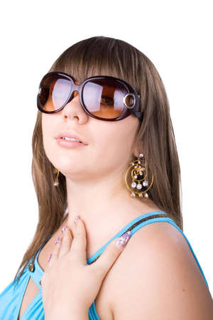 The young beautiful girl in elegant clothes on a white backgroundの写真素材