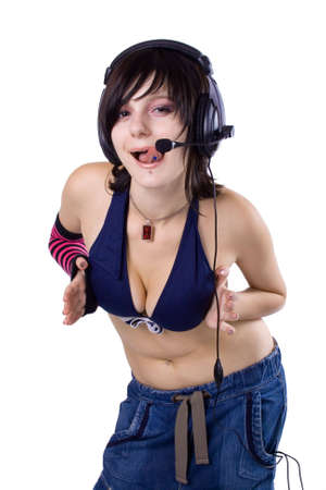 The young beautiful girl during active leisure on a white backgroundの写真素材