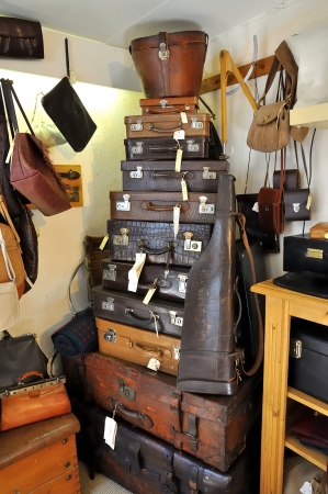 Vintage suitcases skin of various sizes and colorsのeditorial素材