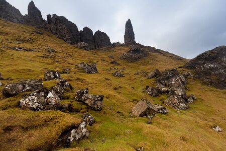 Path to the Old man of Storr Pinnacle Rock Isle of Skye Scotlandの写真素材