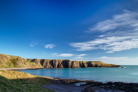 Scottish east coast near dunnotar castle rocks blue seaの写真素材