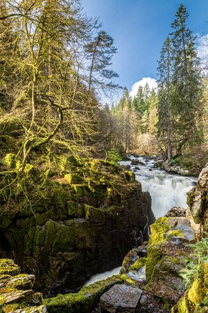 Black Linn falls scottish highlands long exposureの写真素材
