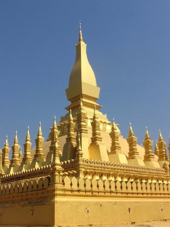 golden sacred buddhist monument That Luang in Vientienneの写真素材