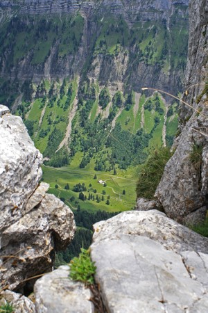 view into a very steep and narrow valley の写真素材