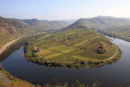 tight river bend of river Moselの写真素材