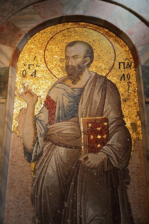 Fine mosaic in Chora church depicting a saint in Istanbul, Turkeyのeditorial素材