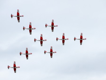 EMMEN - JULY 24: Group of historic Piaggio P 149D showcasing excellence in Formation flying at the Airshow "100 years Swiss aviation" July 24, 2010 in Emmen, Switzerland.のeditorial素材