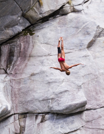 LOCARNO - JULY 23: Cliff diving athletes compete in the WHDF European Championship 2011 with dives...