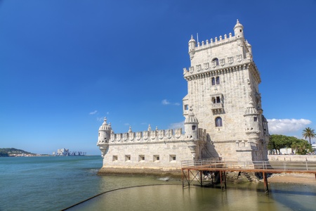 white stone ancient fortress Lisbon Belem Tower, recalls Portugal's great past as a sea-faring nation, Portugalのeditorial素材
