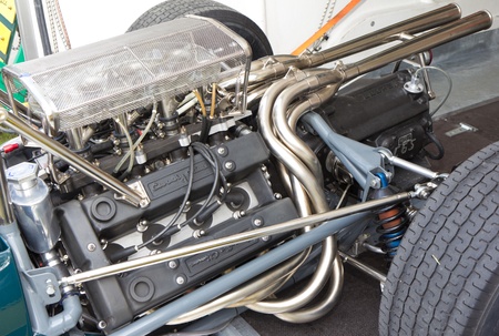 MUTSCHELLEN, SWITZERLAND-APRIL 29: Vintage race car engine of Cooper FI from 1965 on display at Grand Prix in Mutschellen, SUI on April 29, 2012.  Invited were vintage sports cars and motorbikes.のeditorial素材