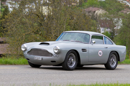 MUTSCHELLEN, SWITZERLAND-APRIL 29: Vintage car Aston Martin at Grand Prix in Mutschellen, SUI on...