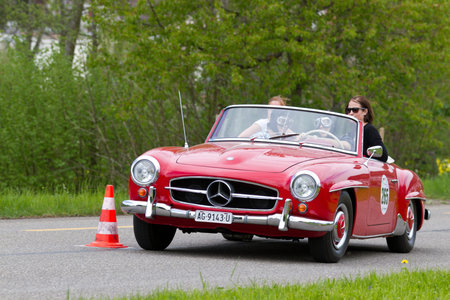 MUTSCHELLEN, SWITZERLAND-APRIL 29: Vintage car Mercedes-Benz 190 SL from 1960 at Grand Prix in...