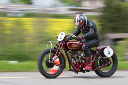 MUTSCHELLEN, SWITZERLAND-APRIL 29: Vintage motorbike Indian Scout-Racer from 1926 on display at Grand Prix in Mutschellen, SUI on April 29, 2012.  Invited were vintage sports cars and motorbikes.のeditorial素材