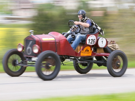 MUTSCHELLEN, SWITZERLAND-APRIL 29: Vintage pre war race car Ford T Racer from  1918 at Grand Prix in Mutschellen, SUI on April 29, 2012.  Invited were vintage sports cars and motorbikes.のeditorial素材