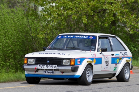 MUTSCHELLEN, SWITZERLAND-APRIL 29: Vintage race touring car Talbot Sunbeam Lotus from 1981 at Grand Prix in Mutschellen, SUI on April 29, 2012.  Invited were vintage sports cars and motorbikes.のeditorial素材