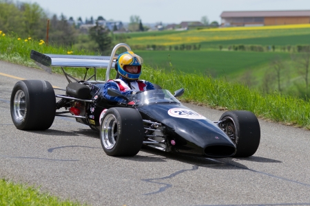 MUTSCHELLEN, SWITZERLAND-APRIL 29: Vintage race car Brabham BT 10 F2 13-64 from 1964 at Grand Prix in Mutschellen, SUI on April 29, 2012.  Invited were vintage sports cars and motorbikes.のeditorial素材